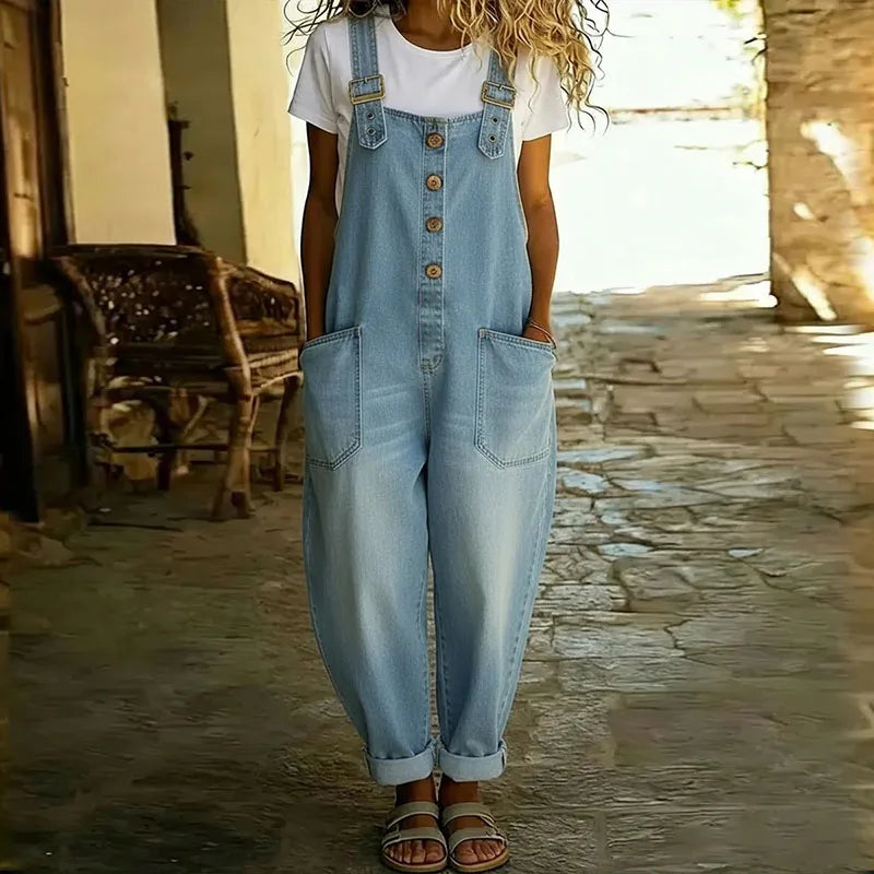 Mae™ | Vintage soft cotton denim-effect overalls