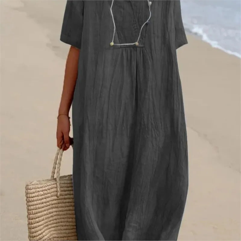 Sandra | Casual dress with linen texture and V-neck