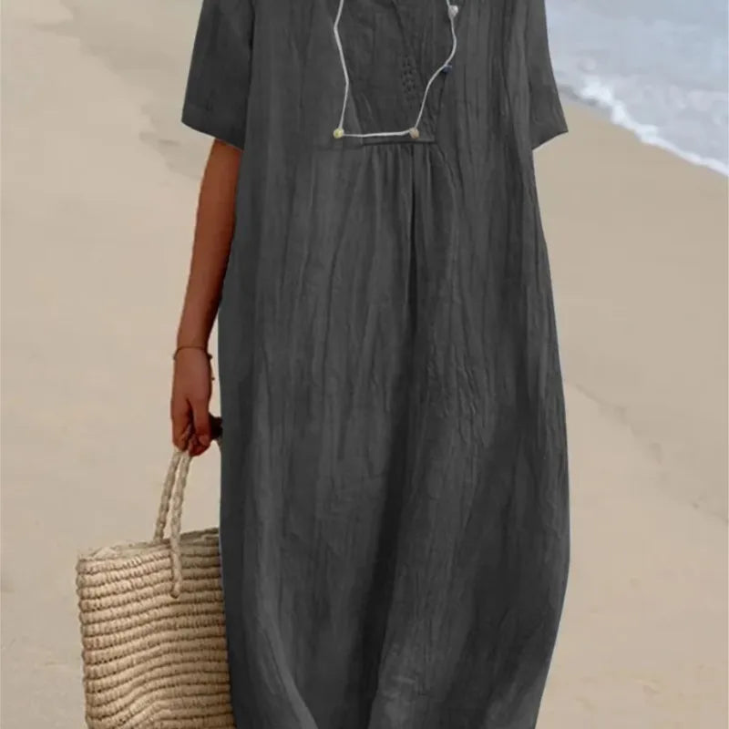 Sandra | Casual dress with linen texture and V-neck