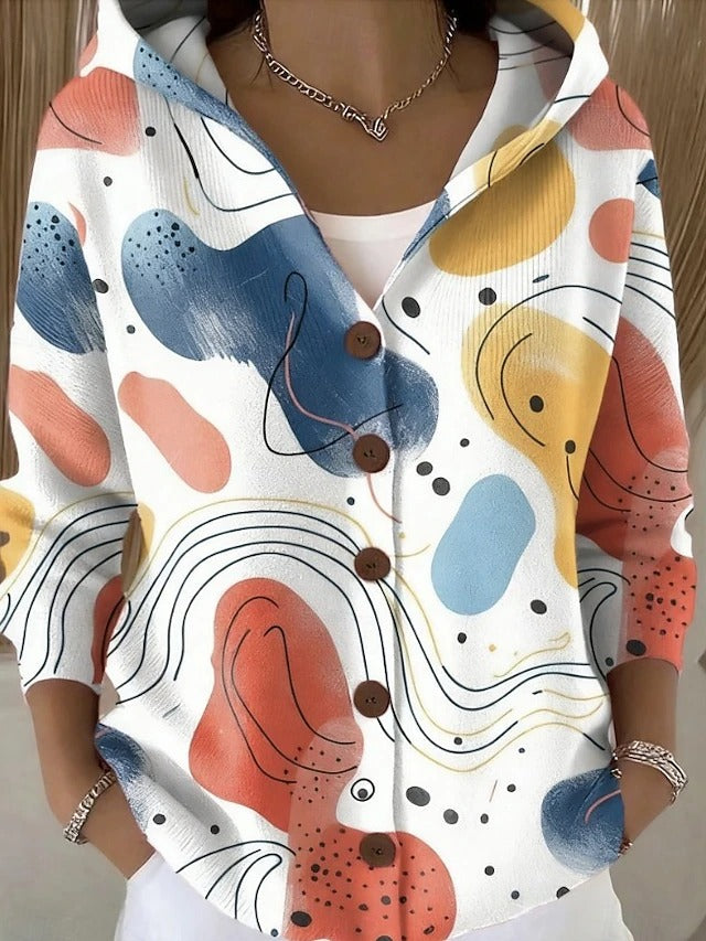 Linda™ | Colorful Cardigan with Hood and Patchwork Print 3