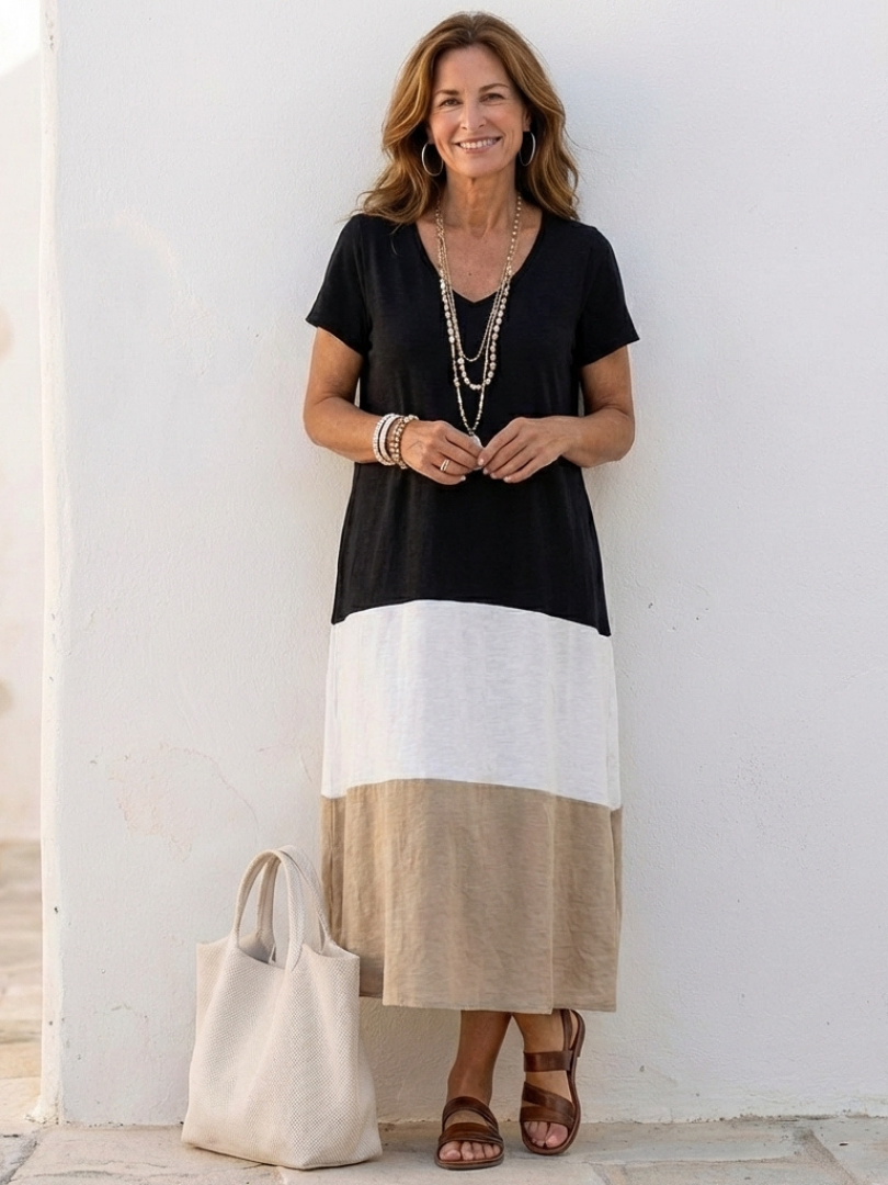 Emma™ | Tummy-Flattering Color Block Midi Dress