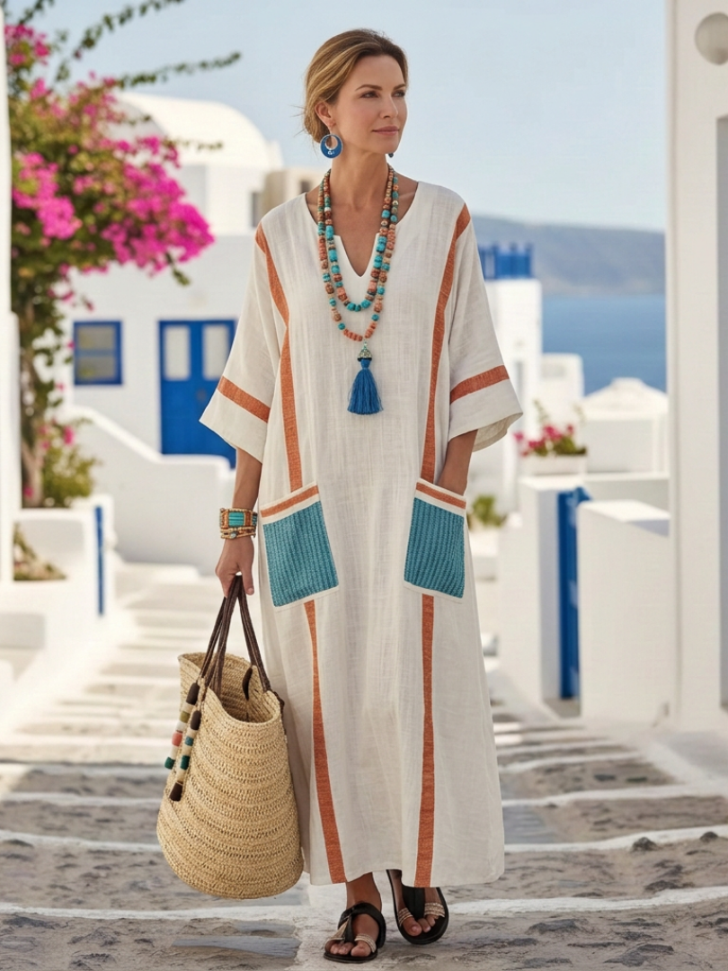 Noemi | V-Neck Half Sleeve Pocket Maxi Dress