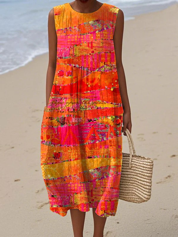 Edith | Sunset Midi Dress in Cotton Blend