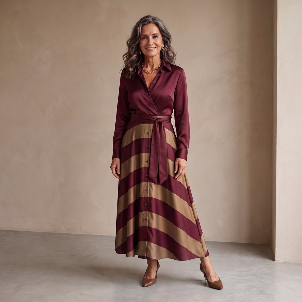 Sandra™ | Elegant Tummy-Control Striped Maxi Dress with Belt 4