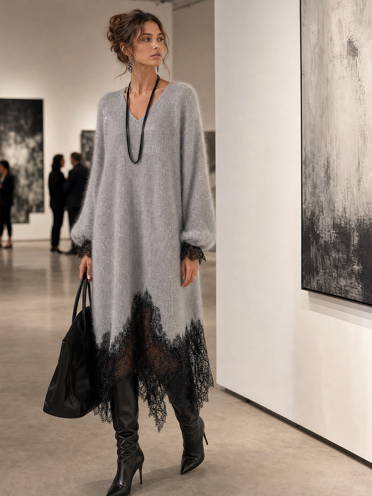 Karen™ | Glitter Midi Dress with Lace Hem
