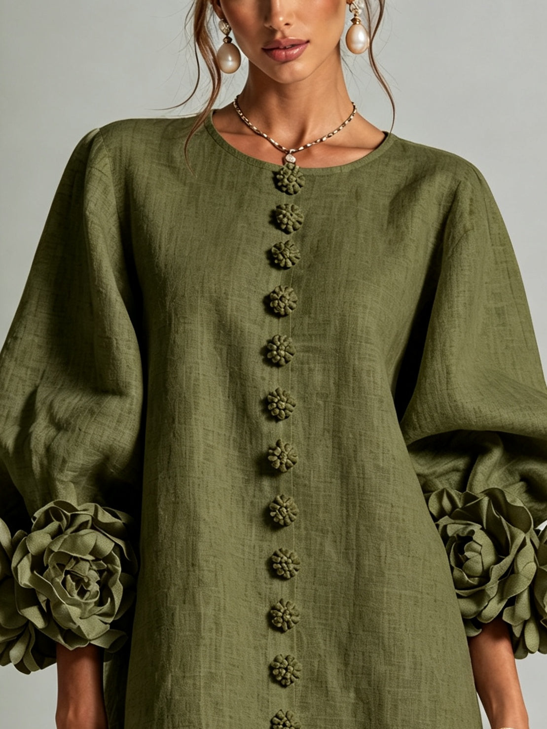 Susan™ | Loose Dress with Button Closure and Ruffled Sleeves 30