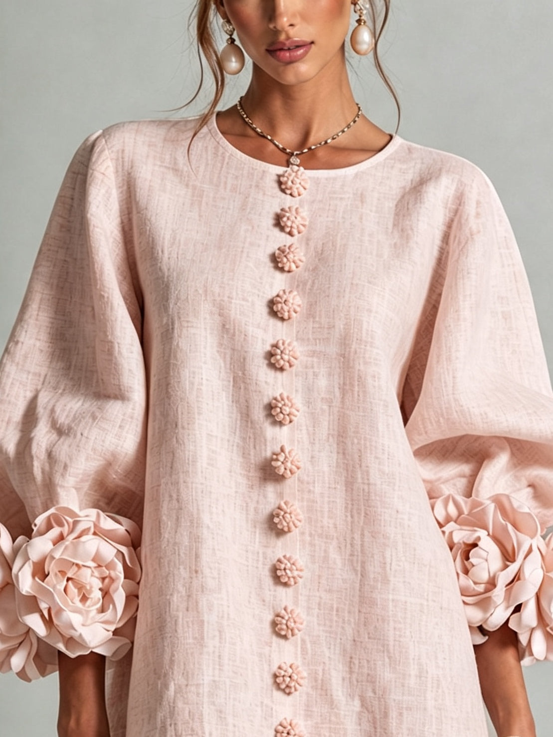 Susan™ | Loose Dress with Button Closure and Ruffled Sleeves 5