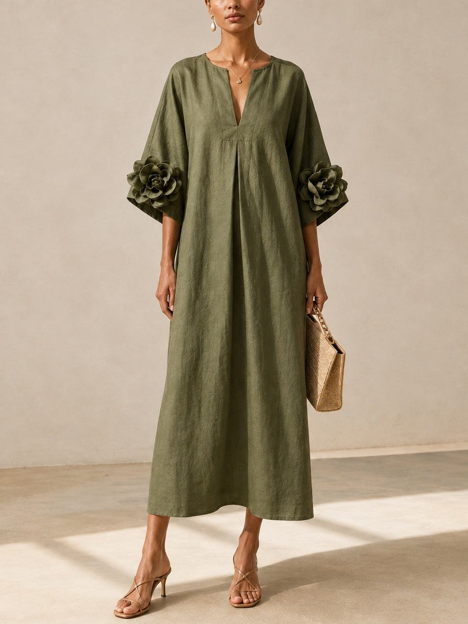Audrey™ | Tummy-Flattering Maxi Dress with Floral Details