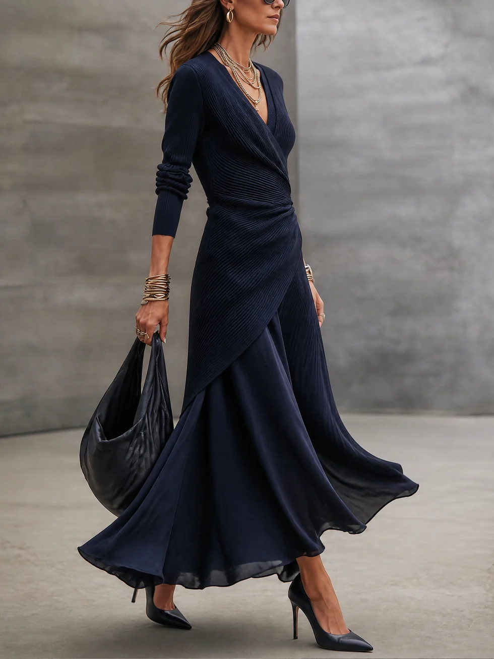 Carol™ | Elegant Maxi Wrap Dress with Satin Skirt