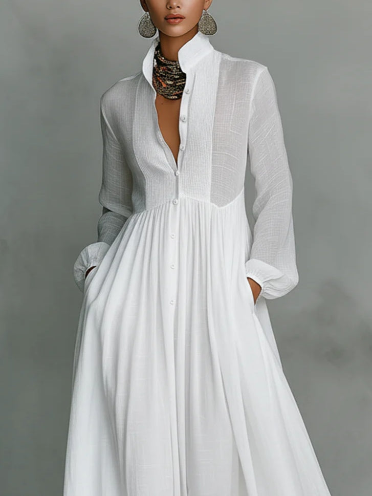 Léonie™ | Maxi minimalist dress with high neck