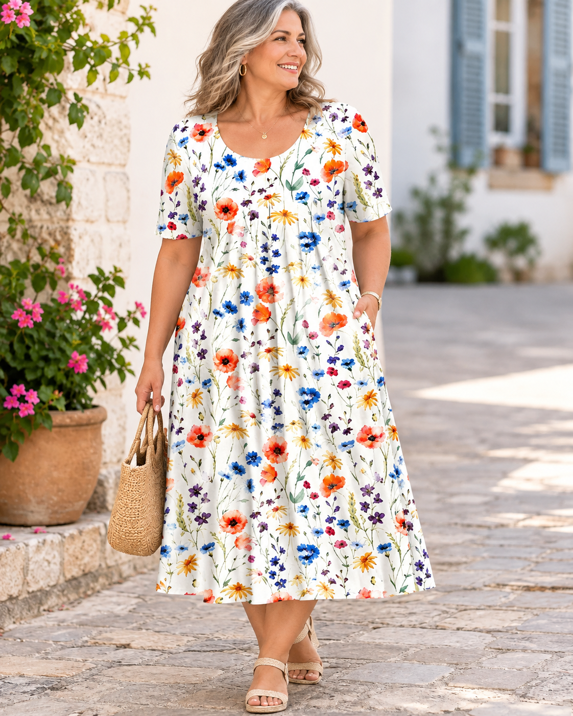Brooklyn™ | Floral Tummy-Flattering Midi Dress