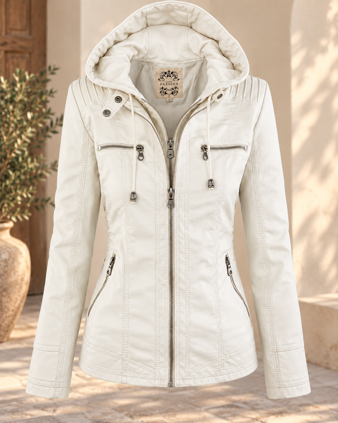 Patricia™ | Elegant Faux Leather Jacket with Hood