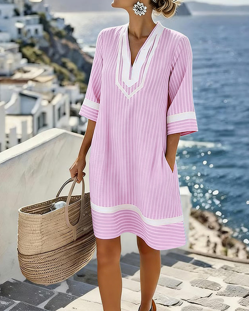 Klara™ | Lightweight Striped Dress with V-Neck