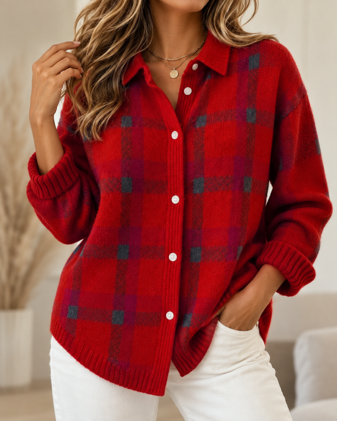Patricia™ | Comfortable Checked Knitted Cardigan Test 2