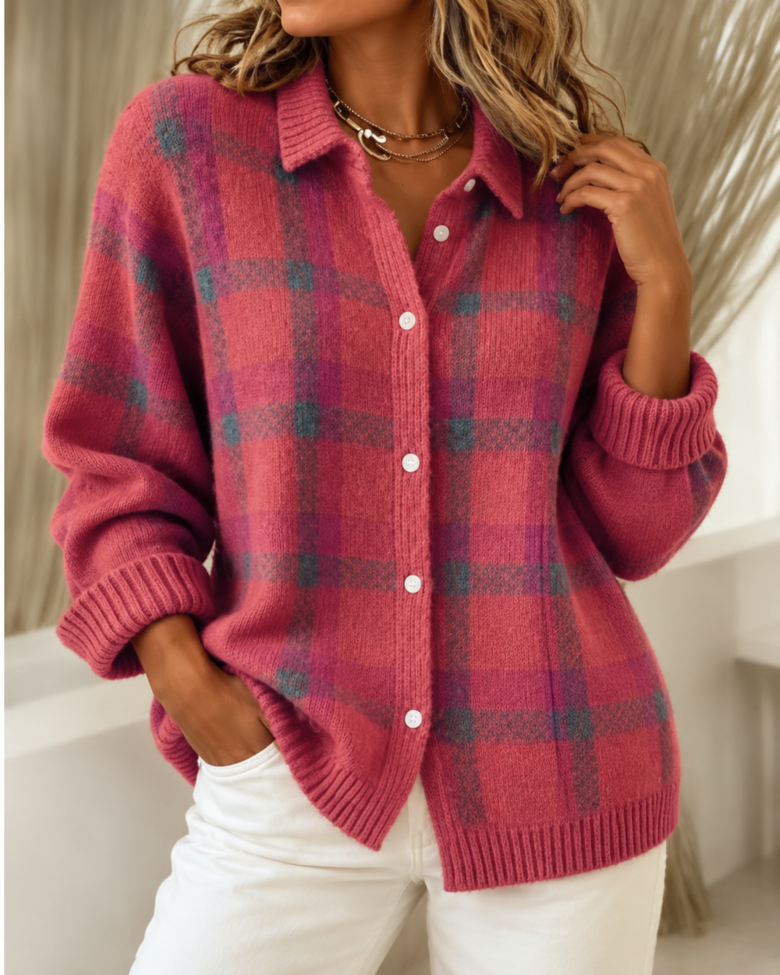 Patricia™ | Comfortable Checked Knitted Cardigan Test 2