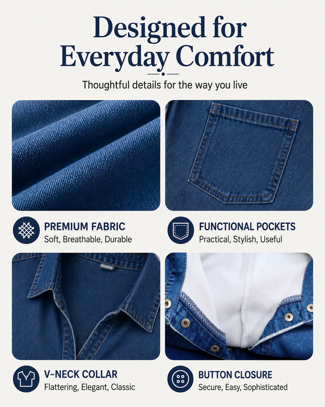Chelsea™ | Tummy-Covering Denim Shirt Midi Dress