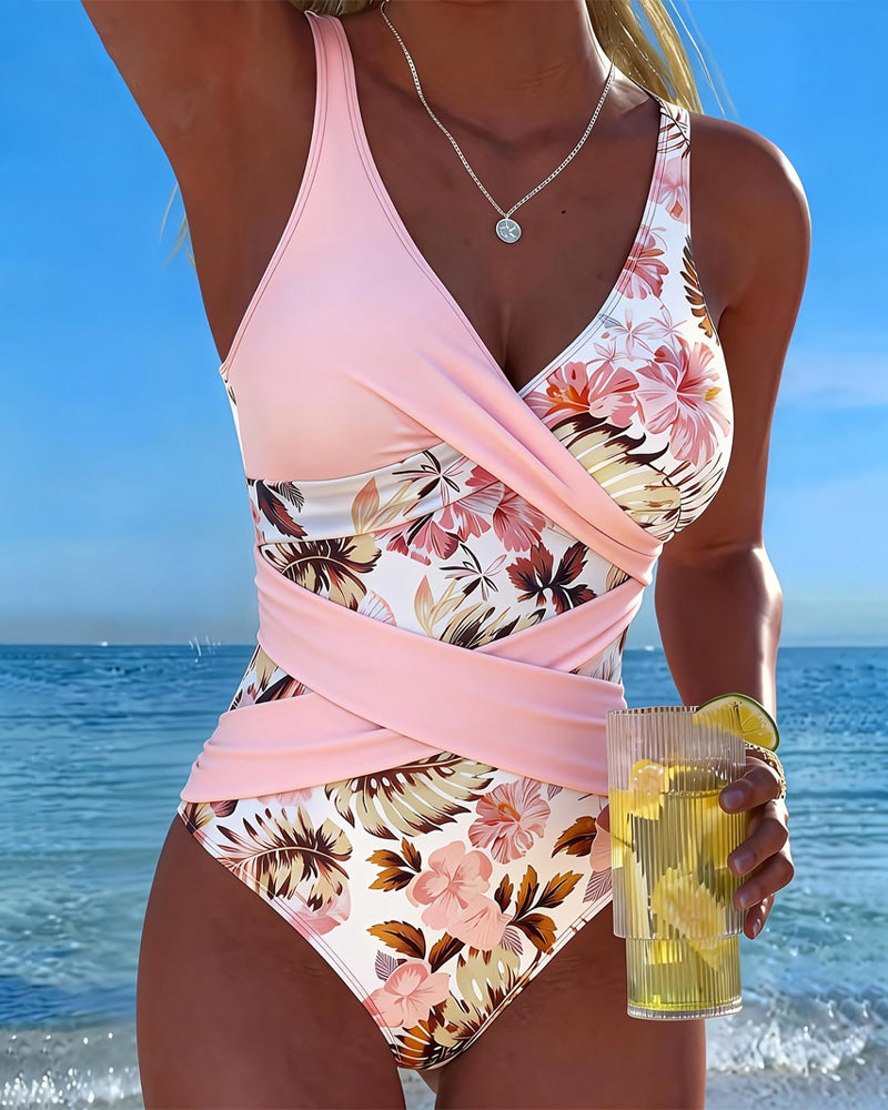 One-Piece Floral Contrast