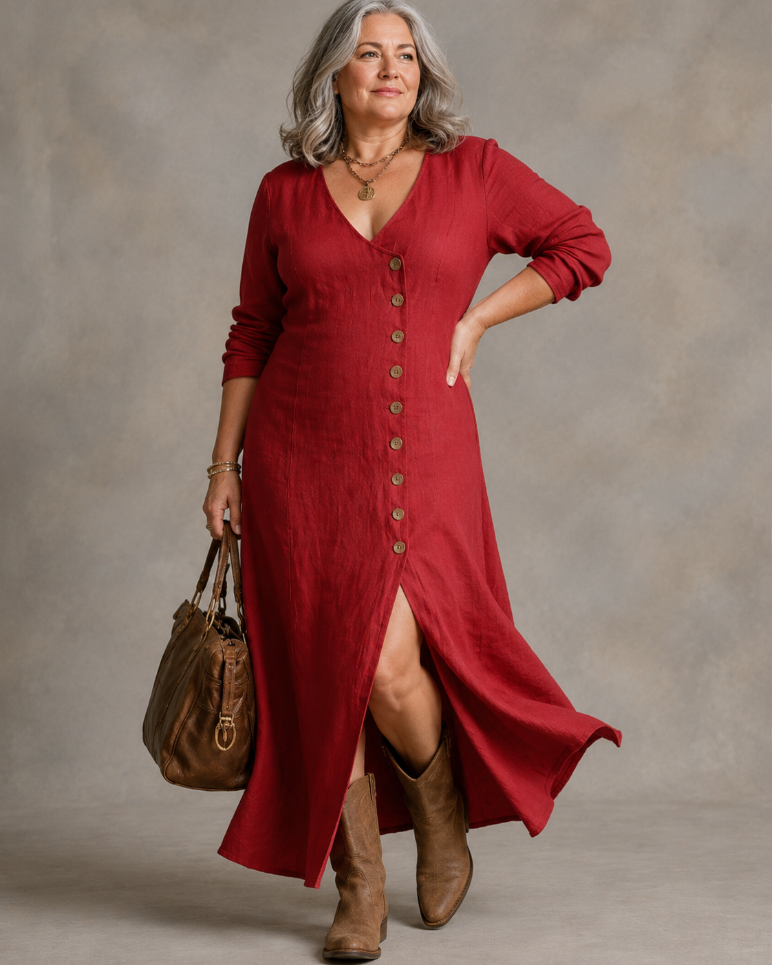 Laura™ | Belly-Covering Button-Down Maxi Dress