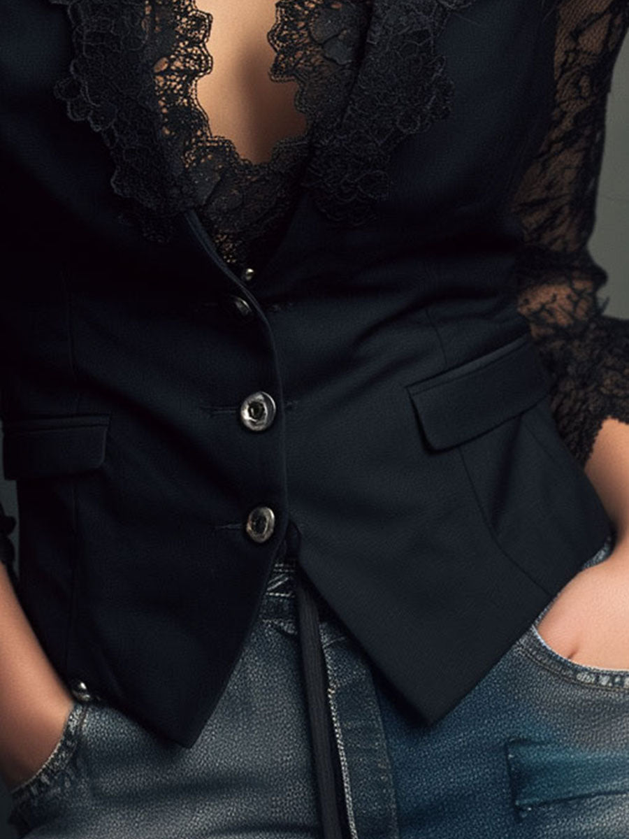 Donna™ | Elegant Blazer with Lace Sleeves