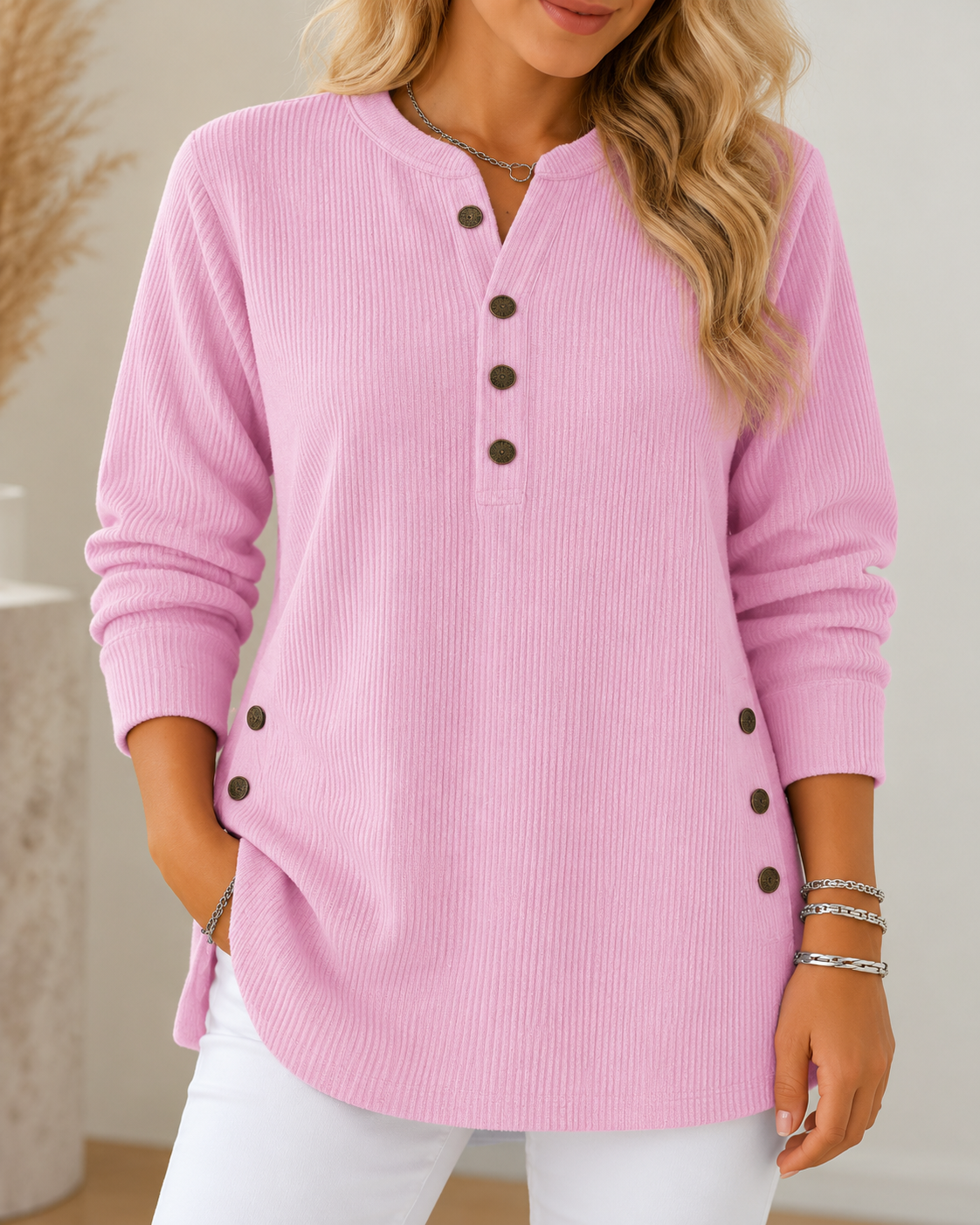 Karen™ | Casual Ribbed Sweater With Buttons