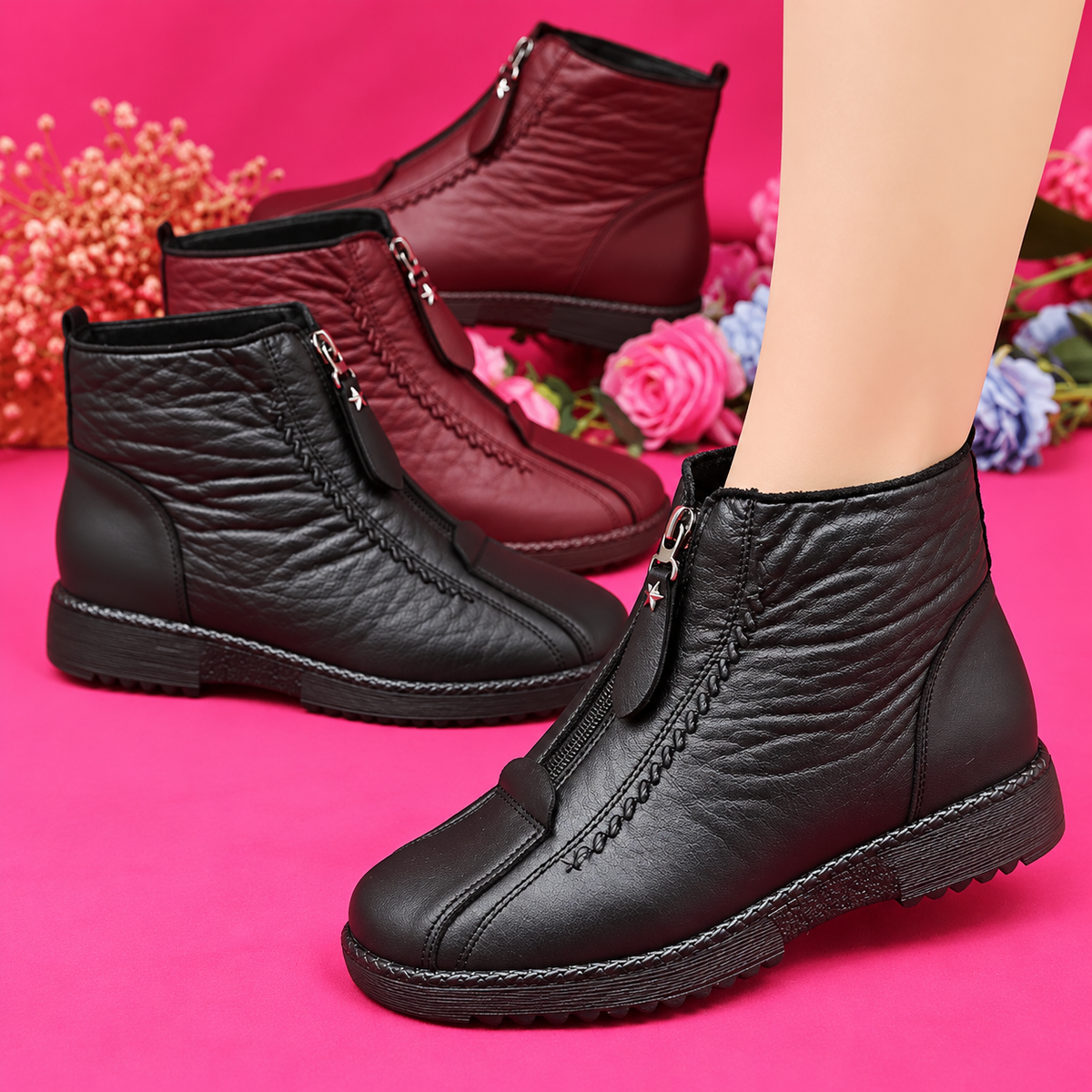 Sandra™ | Orthopedic Leather Ankle Boots with Zipper