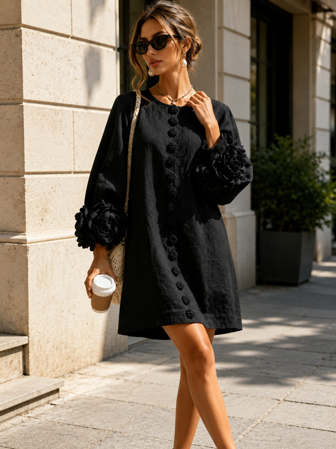 Lucy™ | Elegant Mini Dress with Floral Sleeve Details