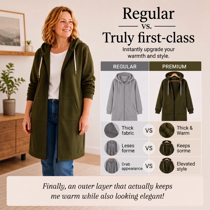 Donna™ | Long Fleece Jacket with Hood and Zip