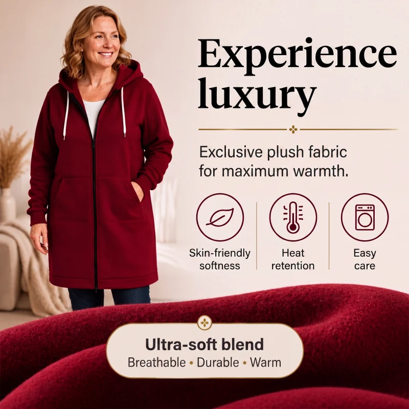 Donna™ | Long Fleece Jacket with Hood and Zip