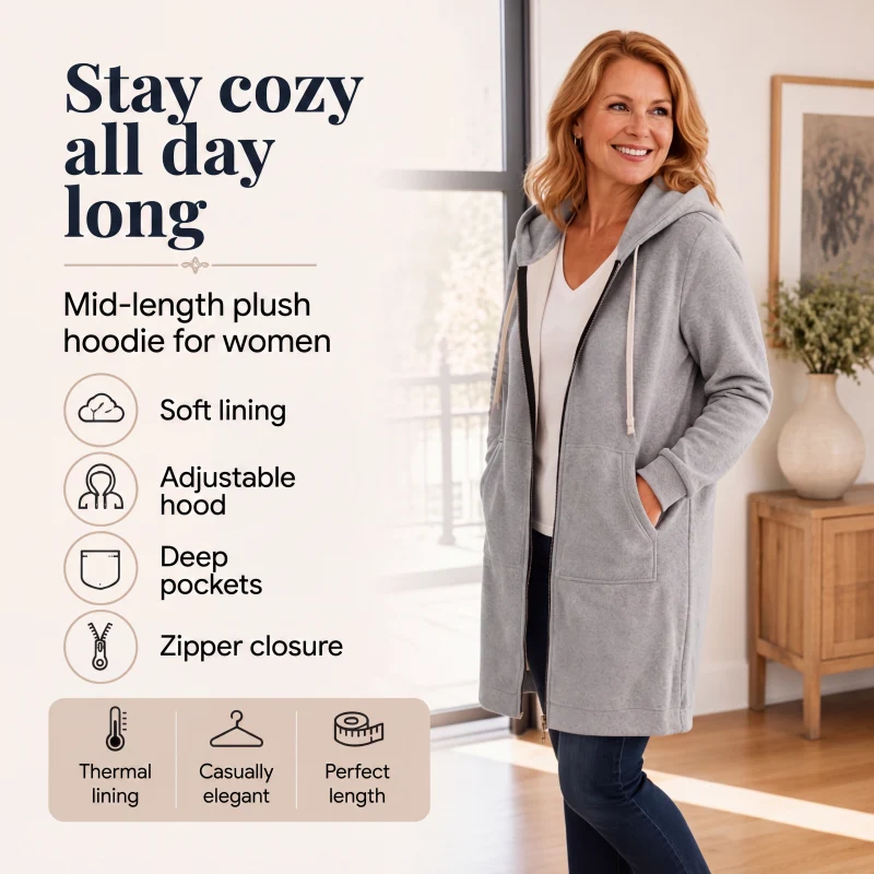 Donna™ | Long Fleece Jacket with Hood and Zip