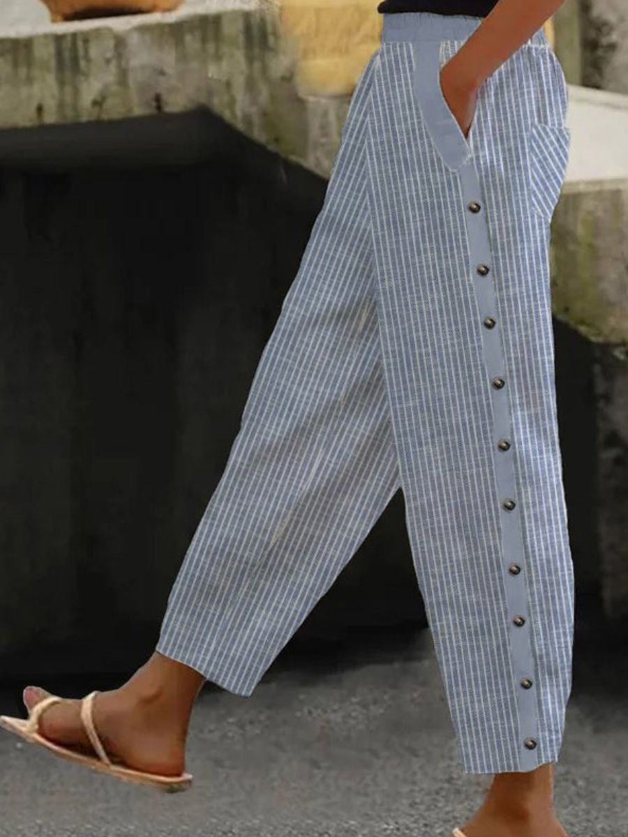 Linaya - Striped Pants with Buttons