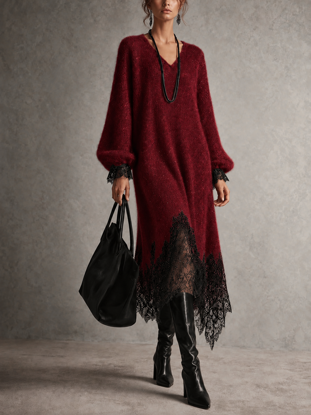 Karen™ | Glitter Midi Dress with Lace Hem