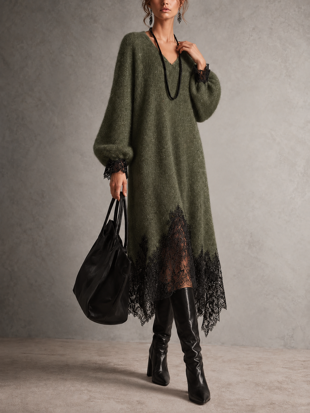 Karen™ | Glitter Midi Dress with Lace Hem