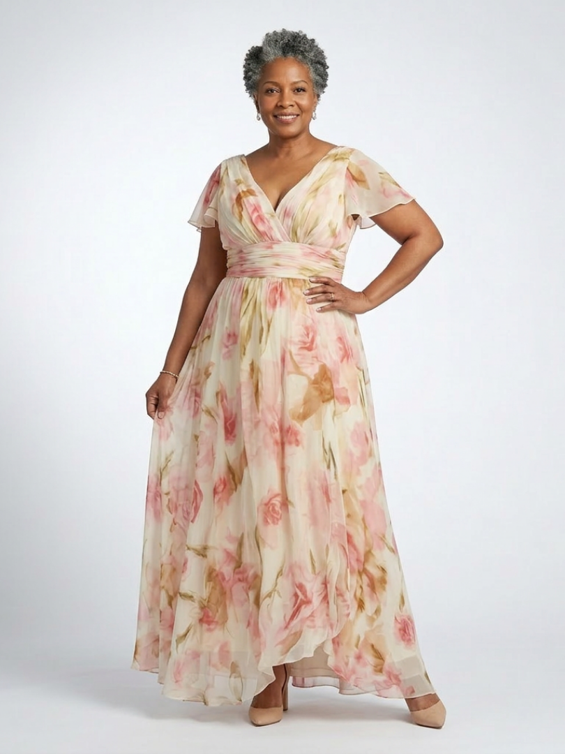 Elara™ | Tummy-Flattering Floral Maxi Dress