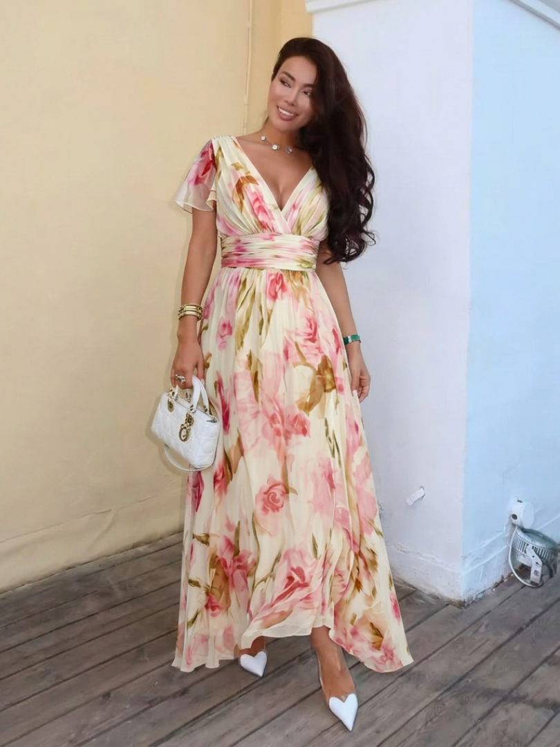 Elara™ | Tummy-Flattering Floral Maxi Dress
