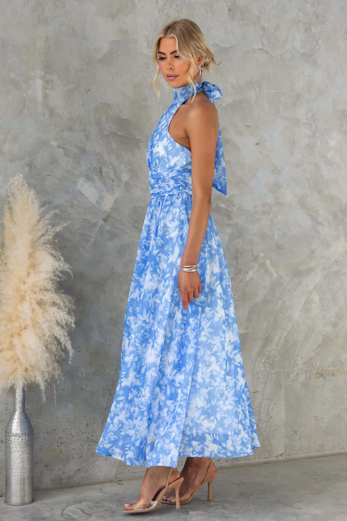 Esther | Halter Neck Watercolor Print Dress