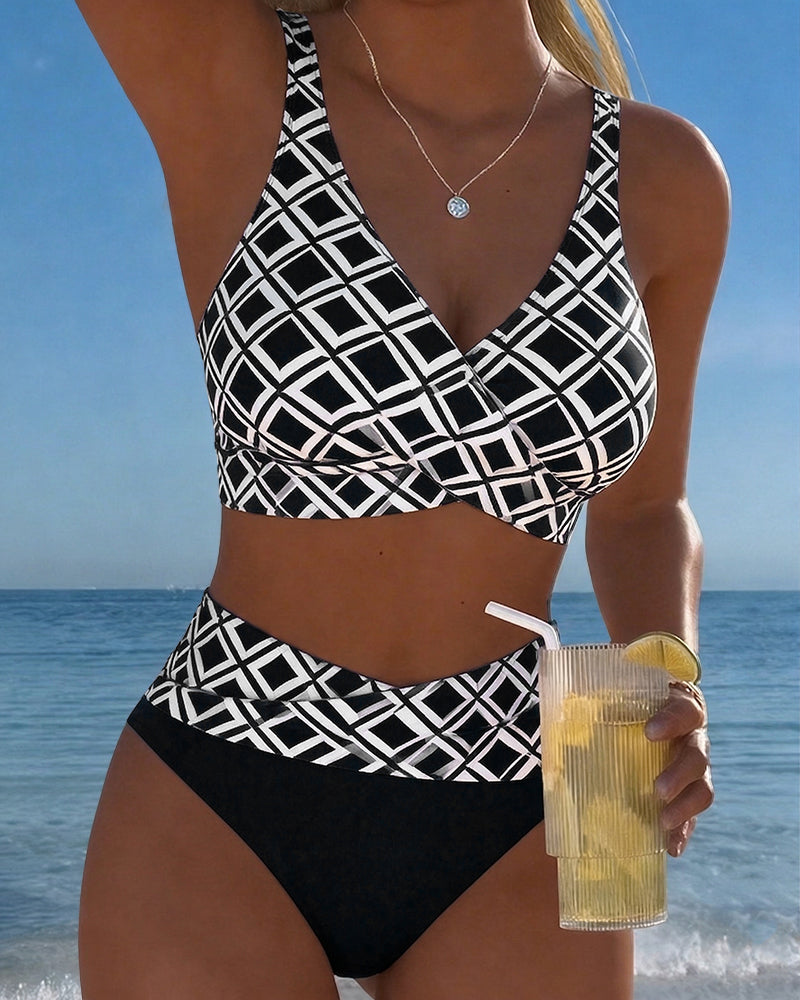 Two-Piece Bathing Suit with Bra Style Diamond Pattern