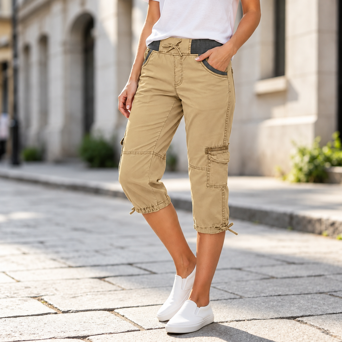 Lily™ | High-Waist Cargo Capri Pants With Pockets
