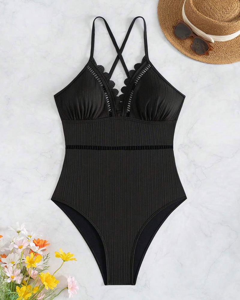 Sexy Hollow Solid One-Piece Swimsuit