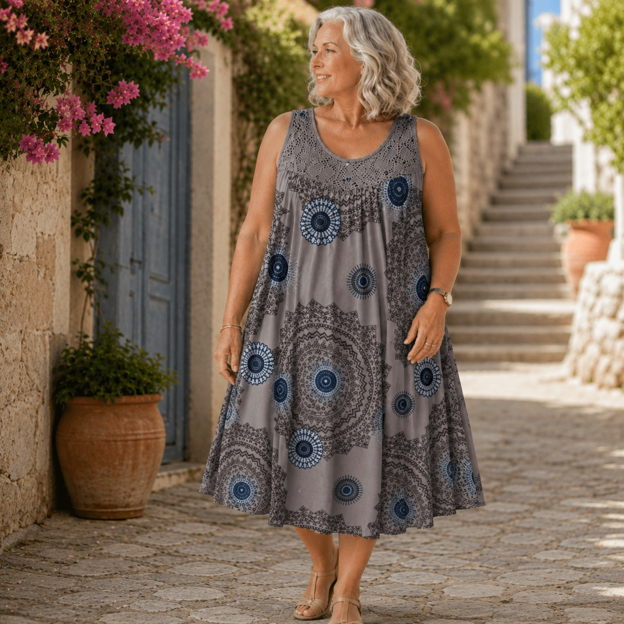 Lily™ | Tummy-Flattering Midi Dress with Abstract Print