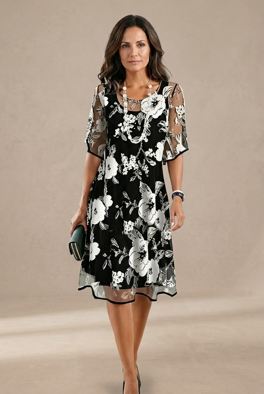 Elisa - Elegant Floral Chiffon Dress