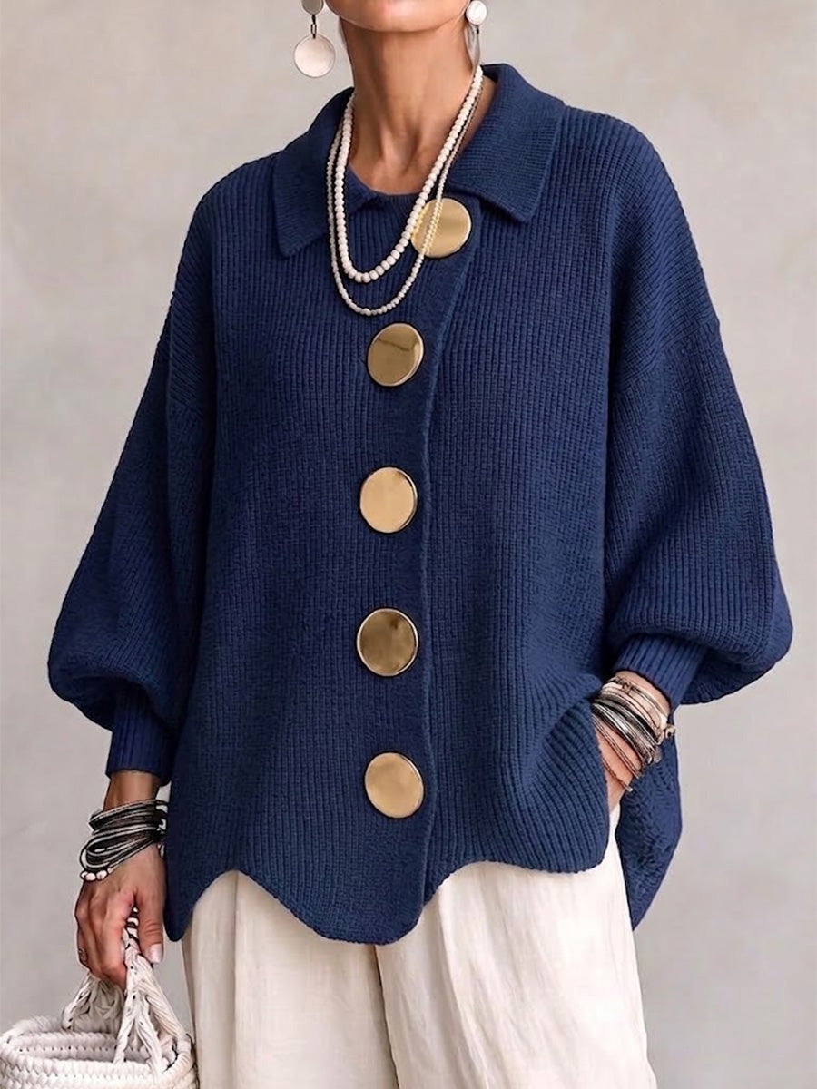 Stella™ | Elegant Oversized Cardigan with Large Gold Buttons