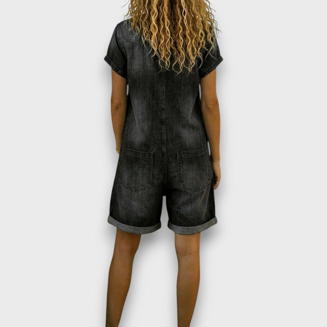 Joan™ | Short Cotton Denim-Effect Dungarees
