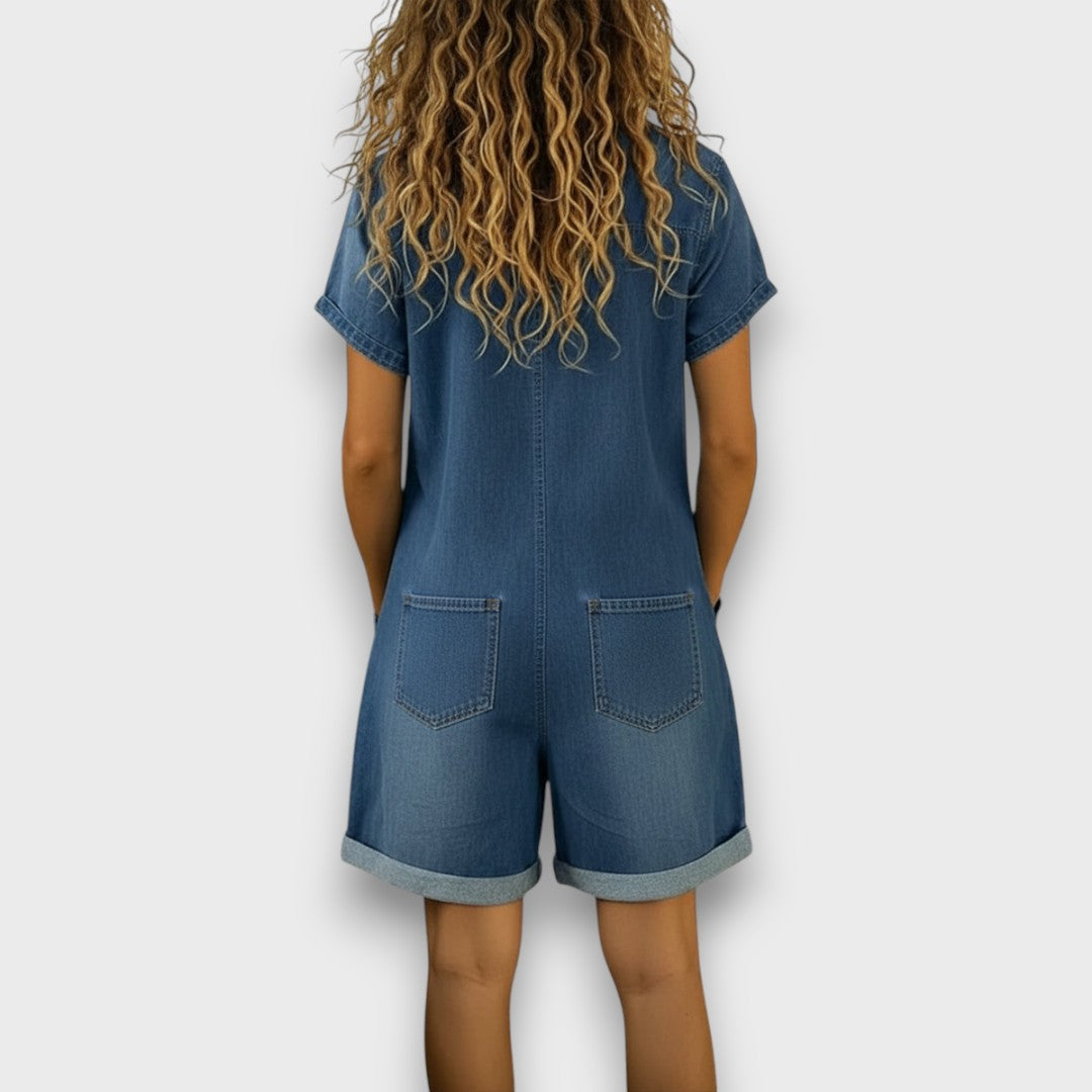Joan™ | Short Cotton Denim-Effect Dungarees