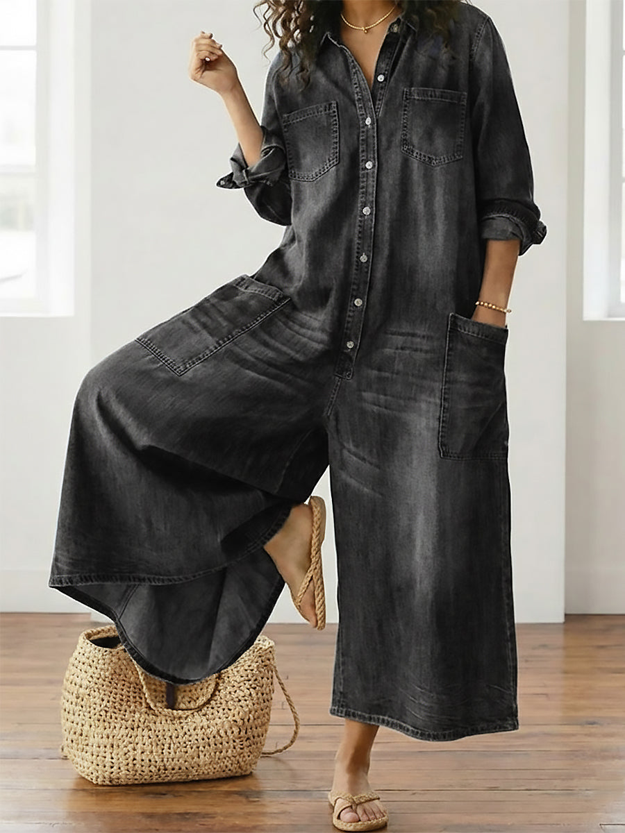 Diana™ | Vintage Denim Buttoned Jumpsuit