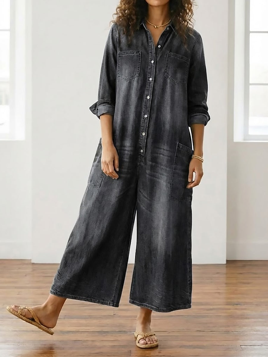 Harper | Relaxed Wide-Leg Denim Jumpsuit