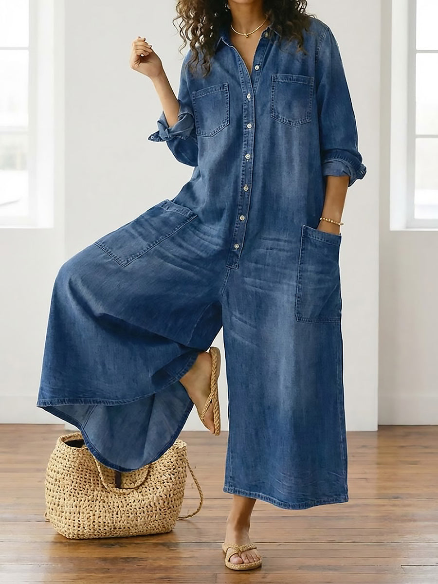 Diana™ | Vintage Denim Buttoned Jumpsuit