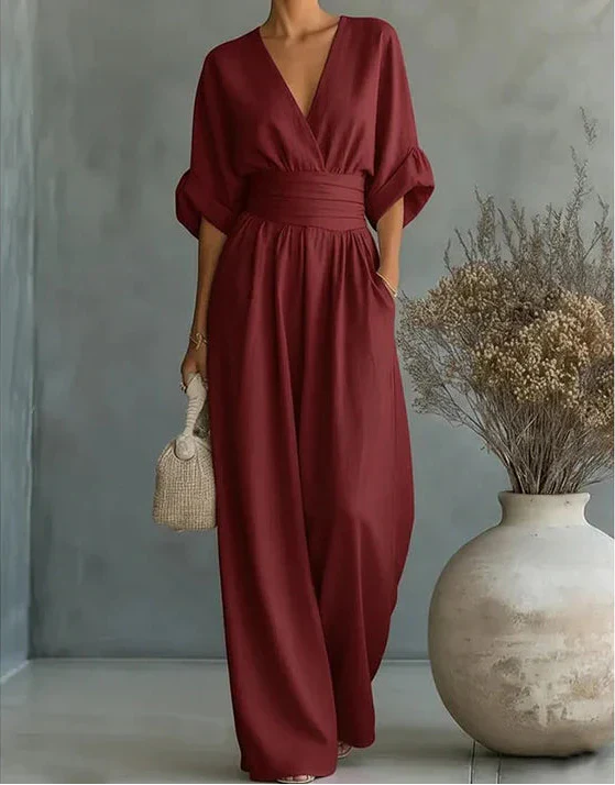 Daniela - Elegant V-neck Jumpsuit with Wide Leg