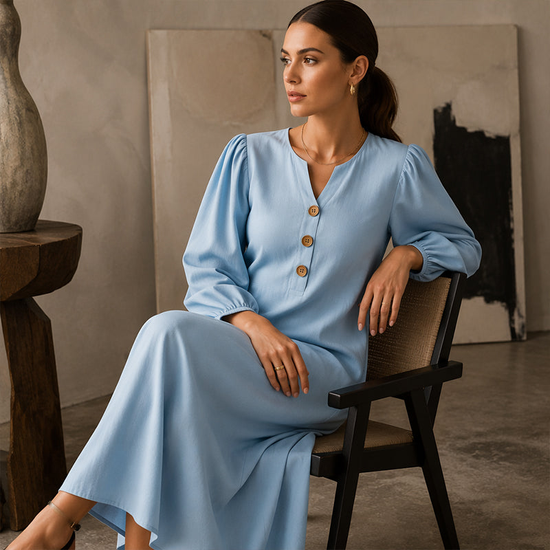 Stella™ | Tummy-Flattering Maxi Dress with V-Neck and Pockets