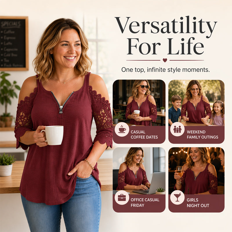 Brooklyn™ | Elegant Tummy-Flattering Lace Off-Shoulder Top with Zip