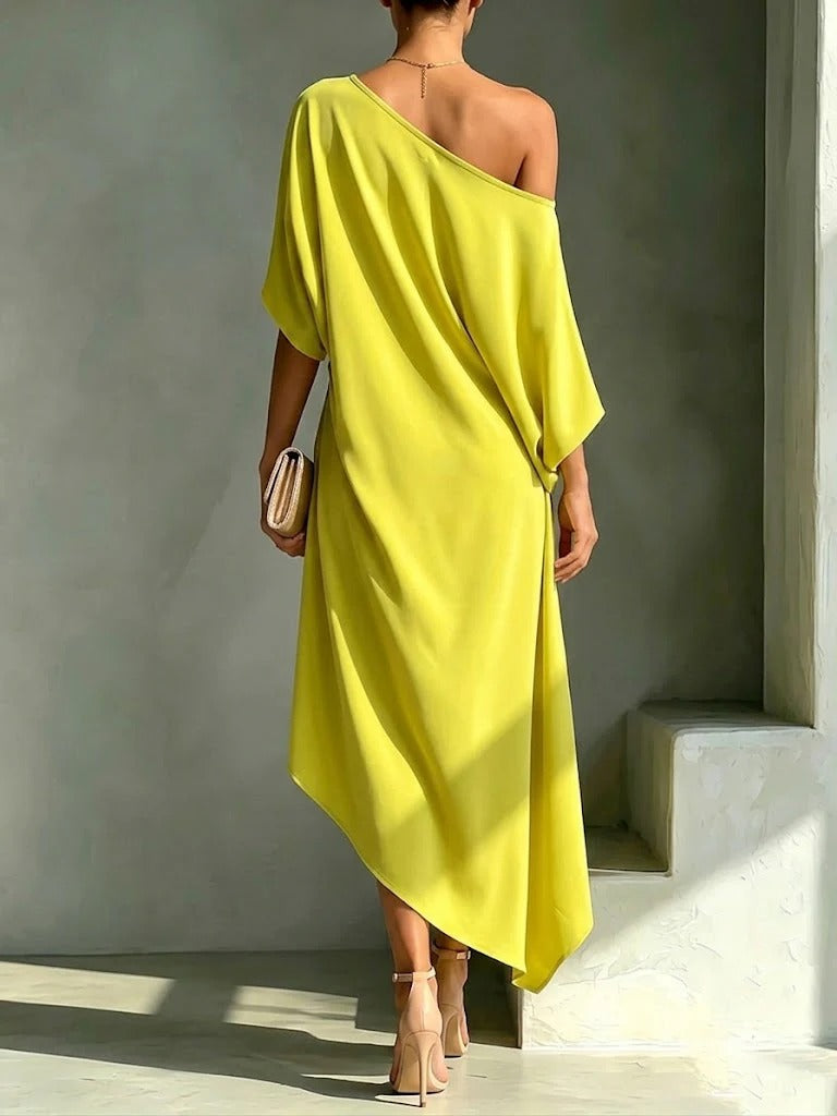 Hazel™ | Tummy-Flattering Asymmetrical Midi Dress